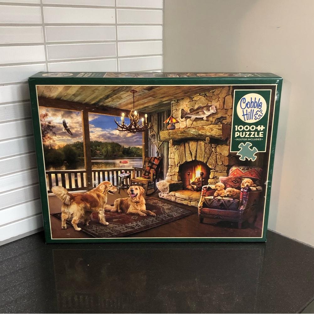 🐶 Cobble Hill “Lakeside Cabin” Golden Retriever 1000 piece puzzle